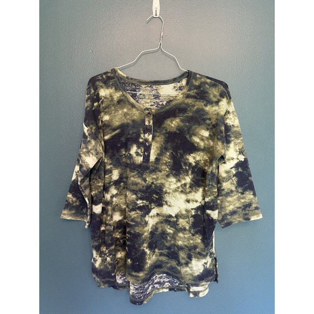 Woman Within Size 14/16 Green‎ Tie Dye Thermal Henley